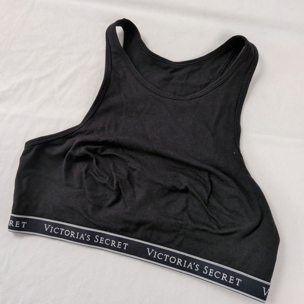 Victoria's Secret Black High Neck Logo Band Bralette Sports Bra XL Gym Pilates